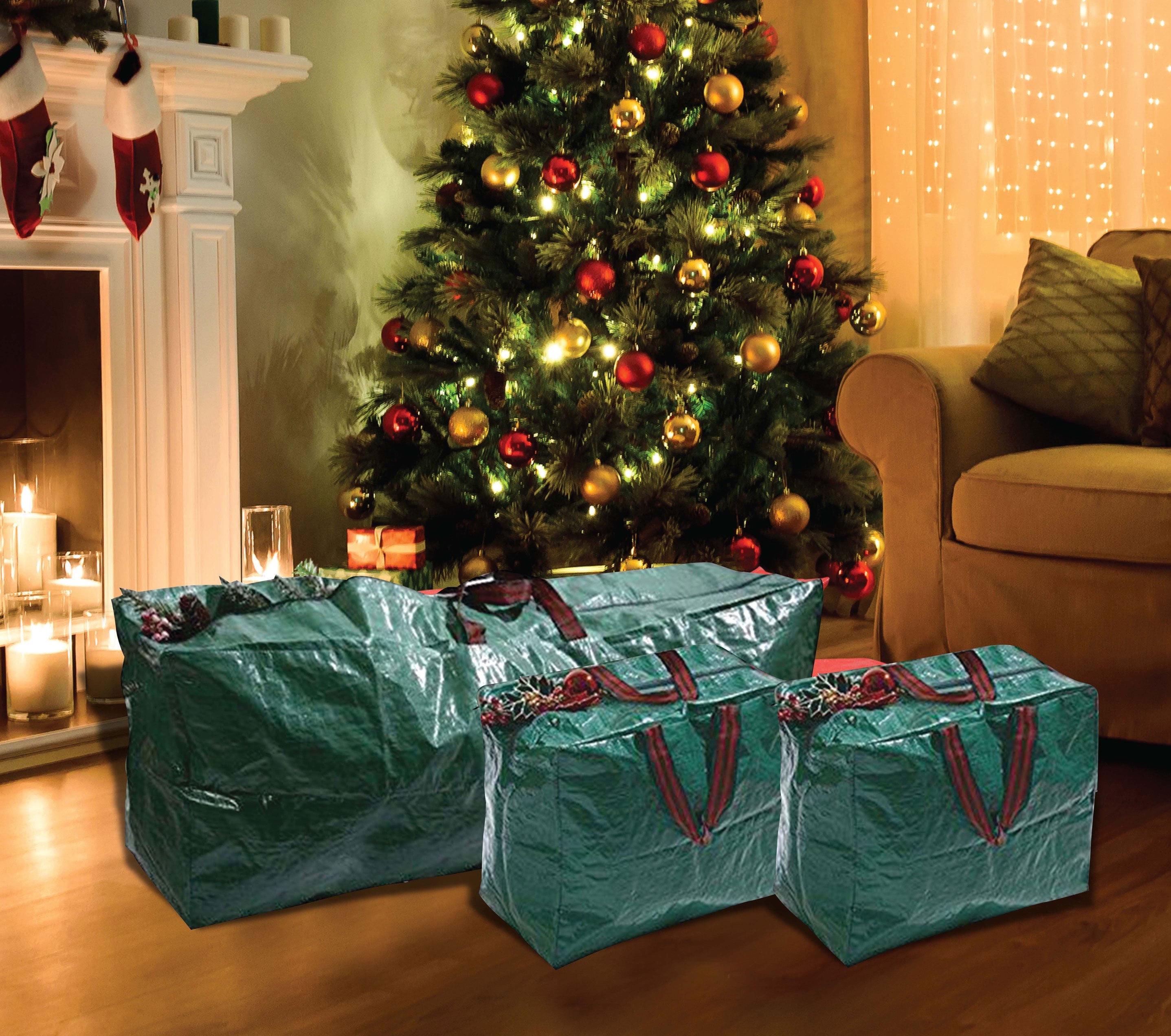 3 X Large Christmas Storage Zip Bags Tree, Decorations, Lights With Handles 3 X Large Christmas Storage Zip Bags Tree, Decorations, Lights With Handles